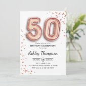 50歳の誕生日 - ローズゴールドの風船 招待状 (スタンド正面)