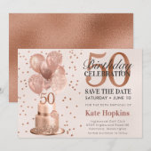 50歳の誕生日 ローズゴールドケーキ Save The Date セーブザデート (正面/裏面)