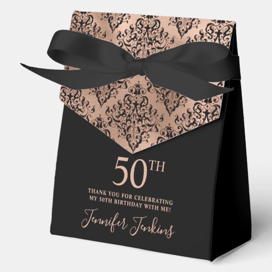 50歳の誕生日 ローズゴールド ダマスク柄 御礼 フェイバーボックス (正面)