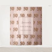 50歳の誕生日 ローズゴールド ピンク モノグラム 豪華 タペストリー (正面)