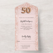 50歳の誕生日 ローズゴールド ブッシュ スパークル パーティー RSVP オールインワン招待状 (内側)