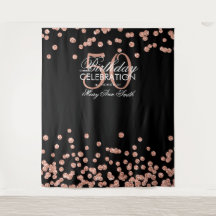 50歳の誕生日 ローズゴールド ブラック コンフェッティ バックドロップ