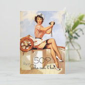 50歳の誕生日、ヴィンテージ、セクシーなピンアップガール、カスタムデザイン 招待状 (スタンド正面)