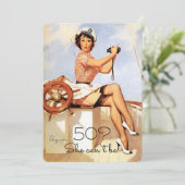 50歳の誕生日、ヴィンテージ、セクシーなピンアップガール 招待状 (スタンド正面)