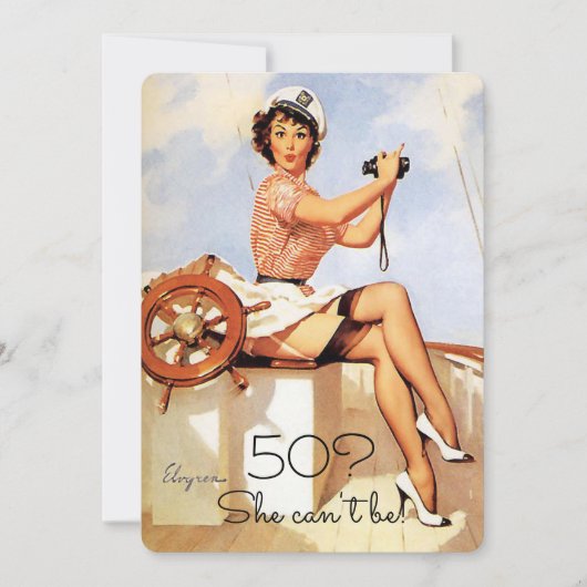 50歳の誕生日 ヴィンテージ セクシーなピンナップガール 招待状 (正面)