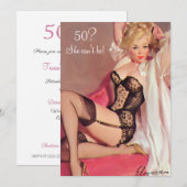 50歳の誕生日、ヴィンテージ セクシー ピンアップ ブラック ランジェリー 招待状 (正面/裏面)