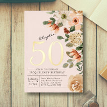 50歳の誕生日 ヴィンテージ フラワー ピーチ チャプター50