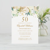 50歳の誕生日　上品なゴールドの花の招待状 招待状 (スタンド正面)