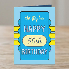 50歳の誕生日 名前入り 青 黄色 カード