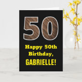 50歳の誕生日:名前、偽の木目模様の「50」 カード (黄色い花)