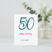 50歳の誕生日 名前 年 ターコイズ ピンク 太字 ポストカード (スタンド正面)