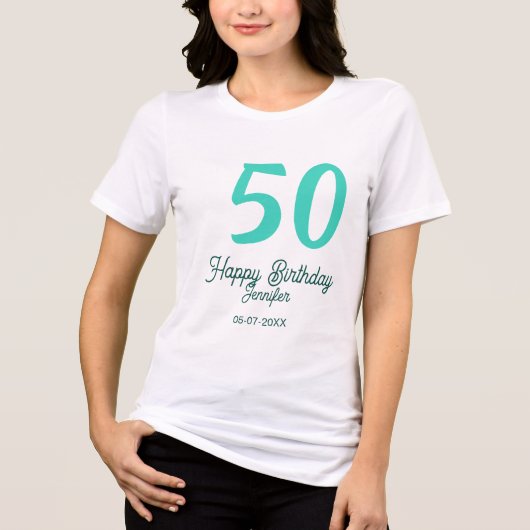 50歳の誕生日 名前 日付 年号 グリーン パステル ボールド トライブレンドTシャツ (正面)