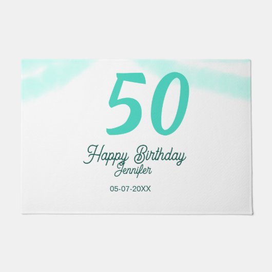 50歳の誕生日 名前 日付 年号 グリーン パステル ボールド ドアマット (正面)