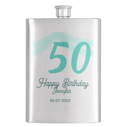 50歳の誕生日 名前 日付 年号 グリーン パステル ボールド フラスク (正面)
