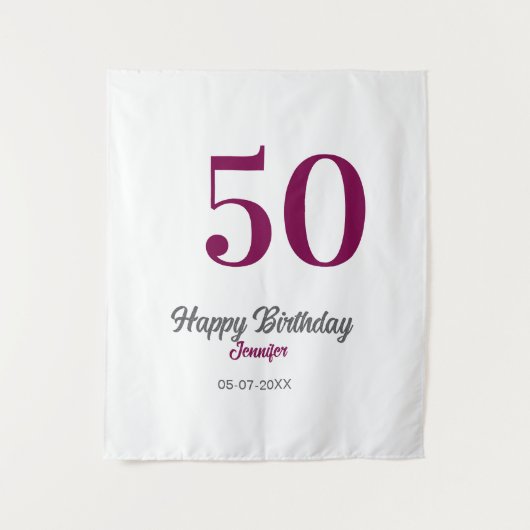 50歳の誕生日 名前 日付 年間 Mauve テンプレート タペストリー (正面)