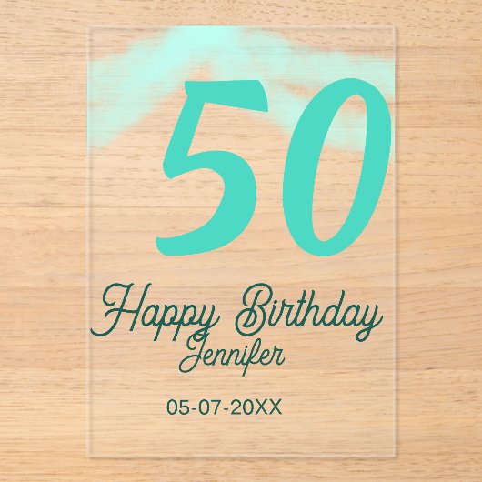 50歳の誕生日 名前 日付 年齢 グリーン パステル ボールド アクリル招待状 (正面)