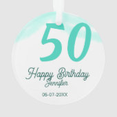 50歳の誕生日 名前 日付 年齢 グリーン パステル ボールド オーナメント (裏面)