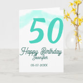 50歳の誕生日 名前 日付 年齢 グリーン パステル ボールド カード (黄色い花)