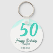 50歳の誕生日 名前 日付 年齢 グリーン パステル ボールド キーホルダー (裏面)