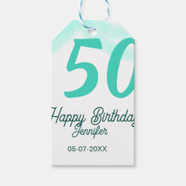 50歳の誕生日 名前 日付 年齢 グリーン パステル ボールド ギフトタグ