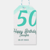 50歳の誕生日 名前 日付 年齢 グリーン パステル ボールド ギフトタグ (裏面)