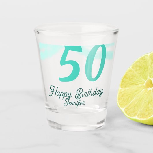 50歳の誕生日 名前 日付 年齢 グリーン パステル ボールド ショットグラス (正面)