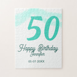 50歳の誕生日 名前 日付 年齢 グリーン パステル ボールド ジグソーパズル