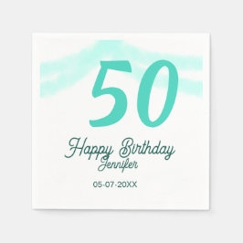 50歳の誕生日 名前 日付 年齢 グリーン パステル ボールド スタンダードカクテルナプキン