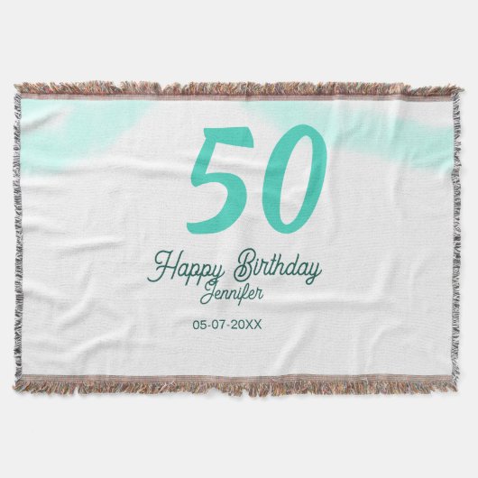 50歳の誕生日 名前 日付 年齢 グリーン パステル ボールド スローブランケット (正面)