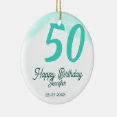 50歳の誕生日 名前 日付 年齢 グリーン パステル ボールド セラミックオーナメント (右)