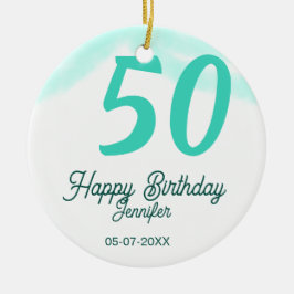 50歳の誕生日 名前 日付 年齢 グリーン パステル ボールド セラミックオーナメント