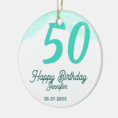 50歳の誕生日 名前 日付 年齢 グリーン パステル ボールド セラミックオーナメント (左)