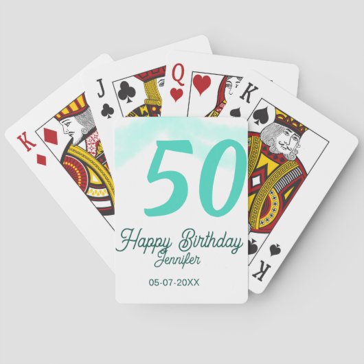 50歳の誕生日 名前 日付 年齢 グリーン パステル ボールド トランプ (裏面)