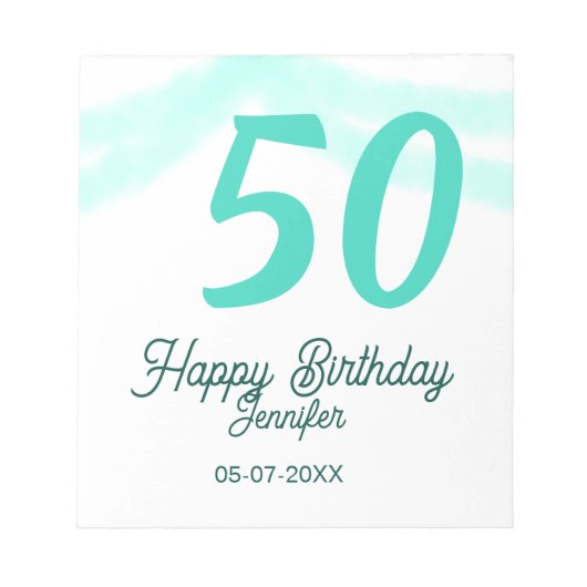 50歳の誕生日 名前 日付 年齢 グリーン パステル ボールド ノートパッド (正面)