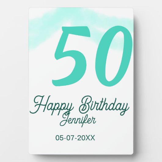 50歳の誕生日 名前 日付 年齢 グリーン パステル ボールド フォトプラーク (正面)