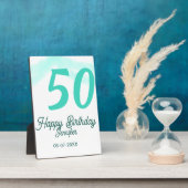 50歳の誕生日 名前 日付 年齢 グリーン パステル ボールド フォトプラーク (側面)