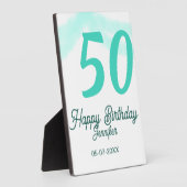 50歳の誕生日 名前 日付 年齢 グリーン パステル ボールド フォトプラーク (側面)
