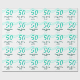 50歳の誕生日 名前 日付 年齢 グリーン パステル ボールド ラッピングペーパー