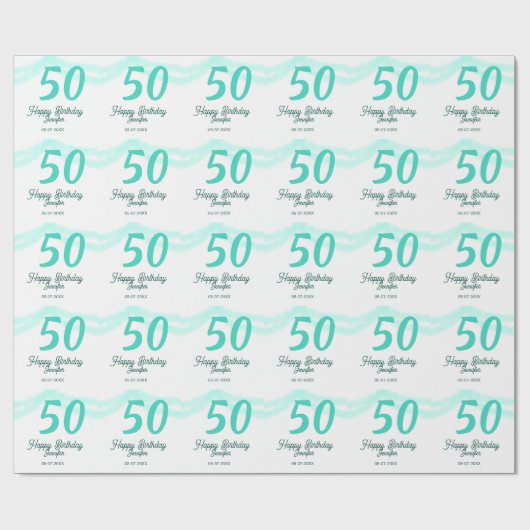 50歳の誕生日 名前 日付 年齢 グリーン パステル ボールド ラッピングペーパー (フラット)