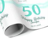 50歳の誕生日 名前 日付 年齢 グリーン パステル ボールド ラッピングペーパー (ロールコーナー)