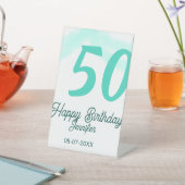 50歳の誕生日 名前 日付 年齢 グリーン パステル ボールド 台座サイン (インサイチュ)