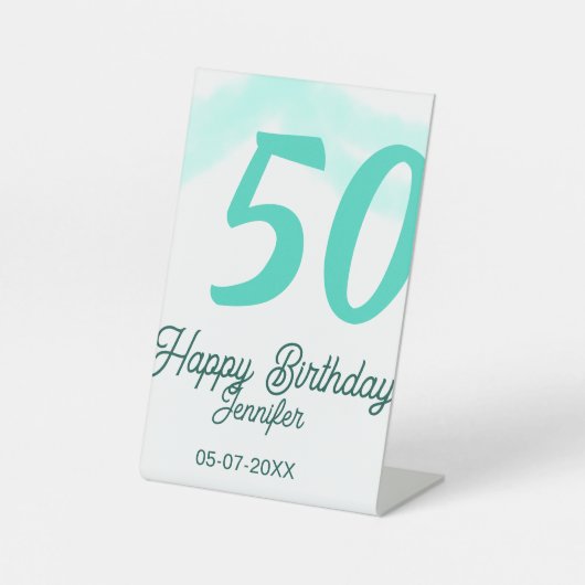 50歳の誕生日 名前 日付 年齢 グリーン パステル ボールド 台座サイン (正面)