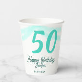 50歳の誕生日 名前 日付 年齢 グリーン パステル ボールド 紙コップ (裏面)