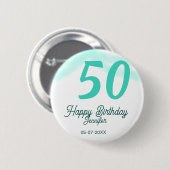 50歳の誕生日 名前 日付 年齢 グリーン パステル ボールド 缶バッジ (正面&裏面)