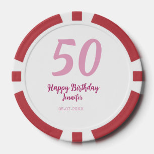 50歳の誕生日 名前 日付 年齢 ピンク 赤 太字 ポーカーチップ