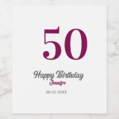 50歳の誕生日 名前 日付 年齢 ワインレッド テンプレート ワインラベル (シングルラベル)
