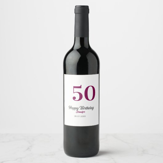 50歳の誕生日 名前 日付 年齢 ワインレッド テンプレート ワインラベル (正面)