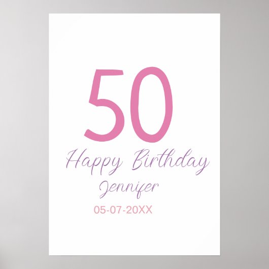 50歳の誕生日 名前 日付 年 テンプレート ピンク ポスター (正面)