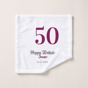 50歳の誕生日 名前 日付 年 テンプレート(マーブル紫) ウォッシュタオル