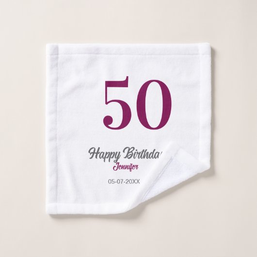 50歳の誕生日 名前 日付 年 テンプレート(マーブル紫) ウォッシュタオル (ウォッシュタオル)
